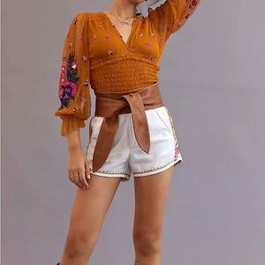 Anthropologie smocked Embroidered Top